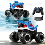 RoserRose Monster Truck Télécommandé Tiger Shark, Voiture Télécommandée Tout Terrain Anfibie avec Pistolet à Eau 10m, 20 km/h, 30m Portée, 3X 1200mAh Batteries, pour Enfants 6-12 Ans (Bleu)