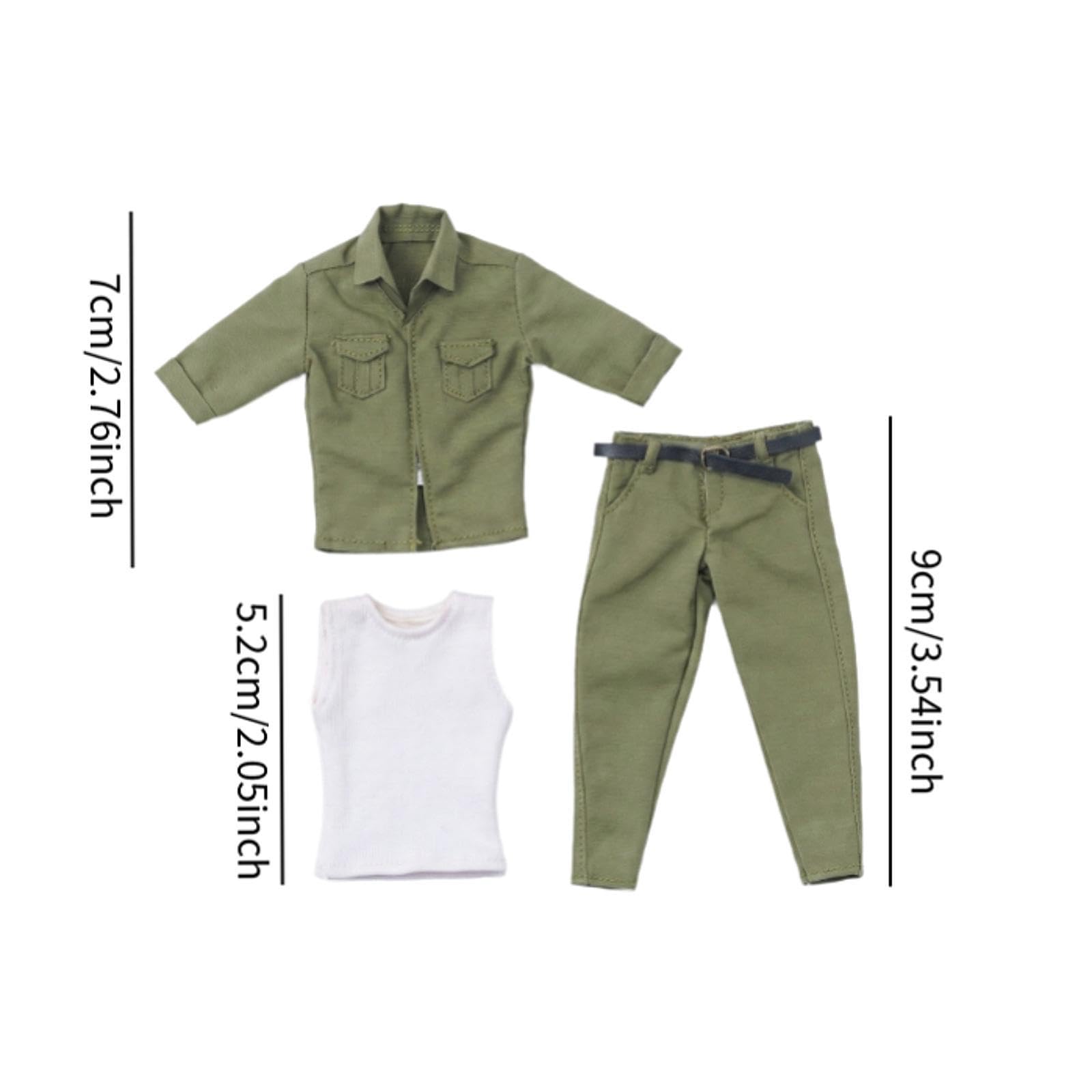 Miniatura Set Abbigliamento Bambola Camicia Pantaloni Gilet Abiti Accessori Tessuto Realistico con Cintura per Figure Azione Adatto per Collezione Reg, Verde