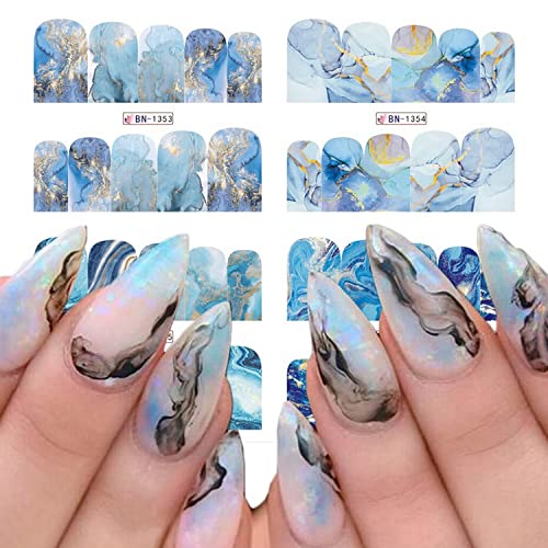 12 Sheets Nail Art Stickers Decals Marble Pattern Designs Nail Decals Gold Foil Line Water Transfer Acrylic Nail Decorations Diy Full Cover Manicure Accessories #TOP4