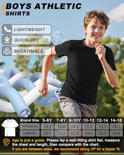 Image of Boys Shirts Athletic Dry Fit Neon T Shirts Short Sleeve Kids Youth Moisture Wicking Quick Dry Sports Training Performance Tee