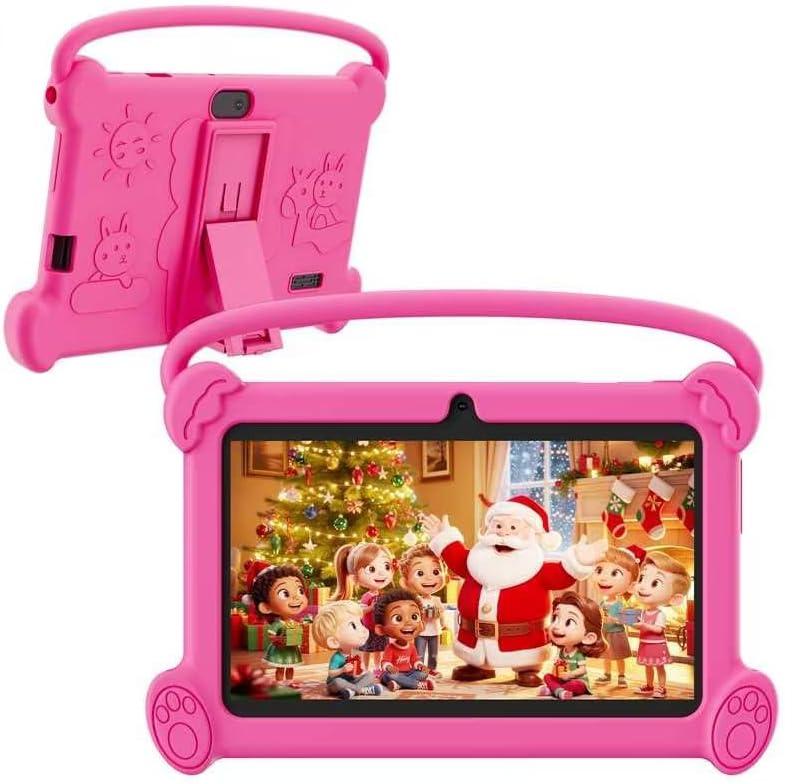 Digithink Kids Tablet 7 polegadas 4 GB de RAM 32 GB com capa protetora, dispositivo educacional Android, controle parental, Netflix, YouTube (Rosa vermelha)