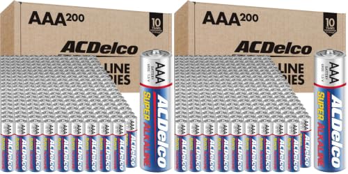 Image of ACDelco AAA Batteries, Maximum Power Super Alkaline Battery, 10-Year Shelf Life, Recloseable Packaging, 200 Count (Pack of 2)