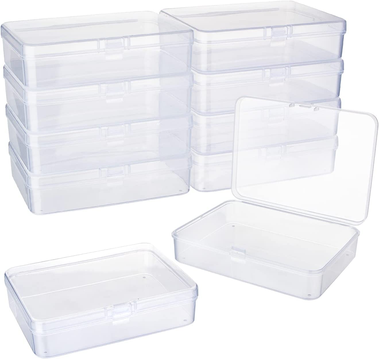 SYOSI 10 Pieces Small Plastic Bead Storage Containers and Organizer Transparent Boxes with Hinged Lid, Clear Craft Supply Box for DIY Art Craft Accessor, Jewelry, Diamonds (4.45 * 3.3 * 1.18 Inches)