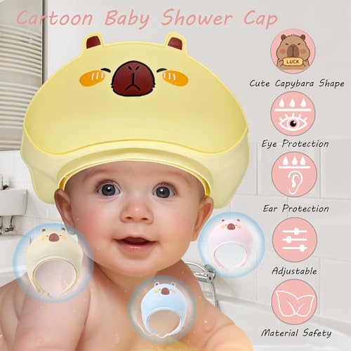 Image of Baby Shower Cap - Waterproof Bath Visor for Toddlers 1-3 Years, Extra Soft Silicone Hair Washing Hat for Kids, Keep Water Out of Eyes (Khaki)