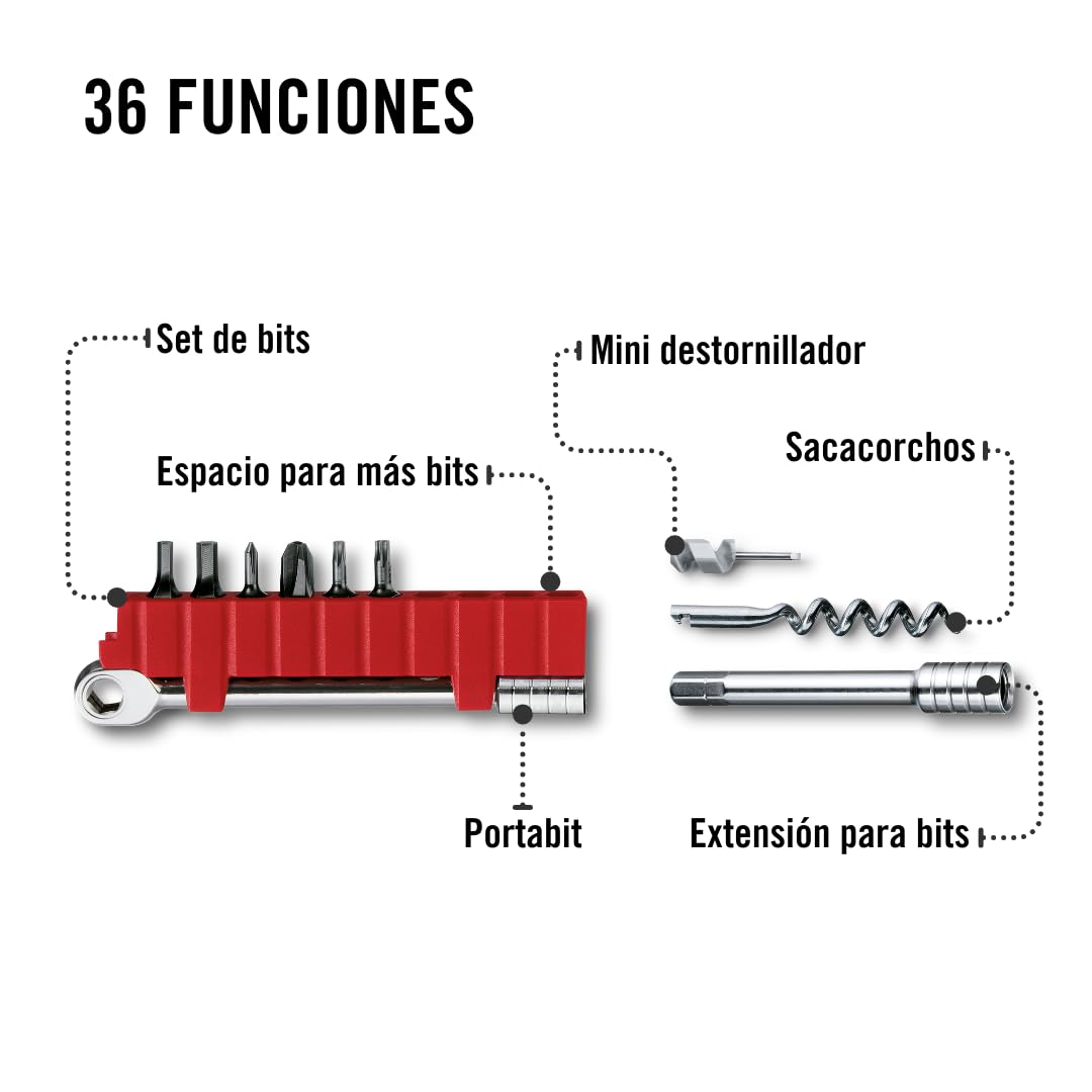 Victorinox Herramienta multifunción Swiss Tool Spirit X Plus Ratchet, 36 funciones, Hecha en Suiza, multiherramienta con hoja de bloqueo, incl. estuche de piel, color plata