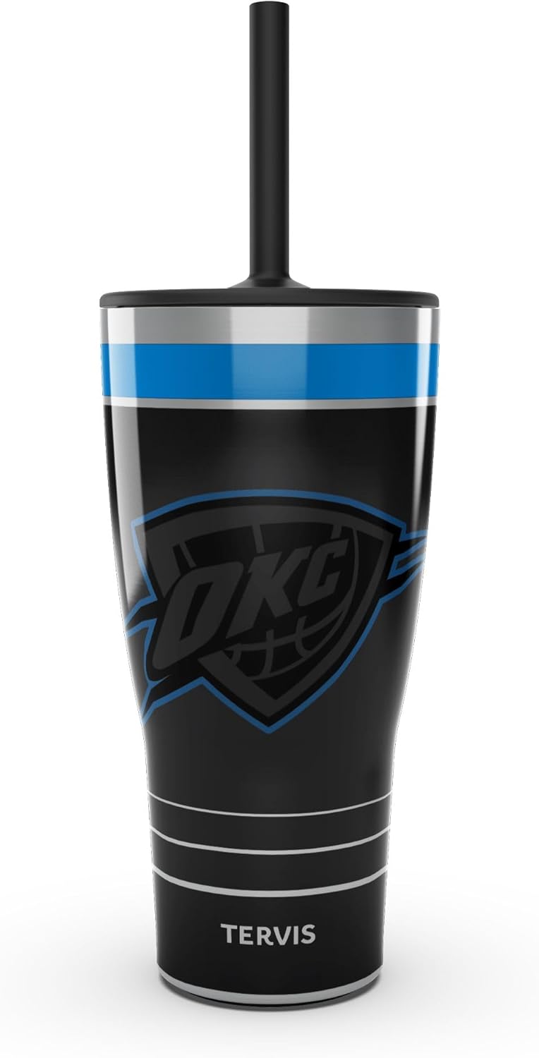 Tervis Traveler NBA Oklahoma City Thunder - Night Game Triple Walled Insulated Tumbler Travel Cup Keeps Drinks Cold & Hot, 30oz with Straw Lid, Stainless Steel