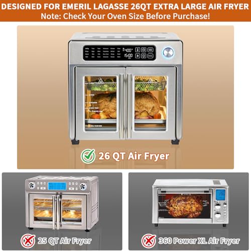 Image of Air Fryer Accessories for Emeril Lagasse 26 QT Extra Large air Fryer, 13''x12.5'' Stainless Steel AirFryer Accessories Crumb Tray Replacement Parts Rack,Dishwasher Safe