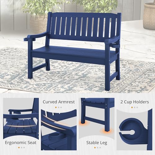 LUE BONA Outdoor Bench, 2-Person HDPS Garden Bench, Outdoor Benches Weatherproof, All-Weather Fade/Rot Resistant Patio Bench for Park, Front Porch, Backyard (Navy) - Image 5