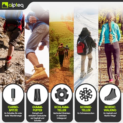 verstellbar von 65-135 cm - Detailansicht von Alpteq® faltbare Wanderstöcke Alu Korkgriff | Dealfoxx.de