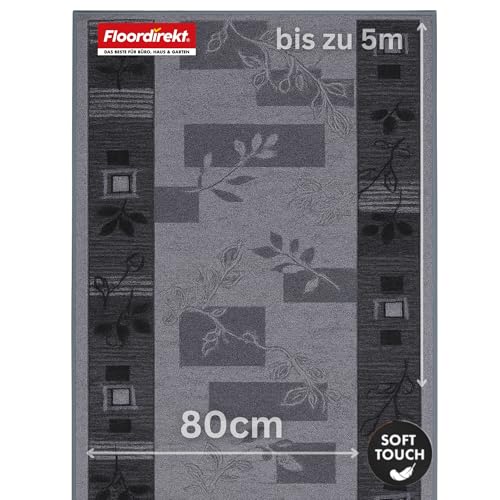 Floordirekt - Tappeto con motivo decorativo, passatoia a pelo corto, per cucina, corridoio e soggiorno, su misura, decorazione vintage ispirata all’Oriente (80 x 200 cm, grigio Akzent)
