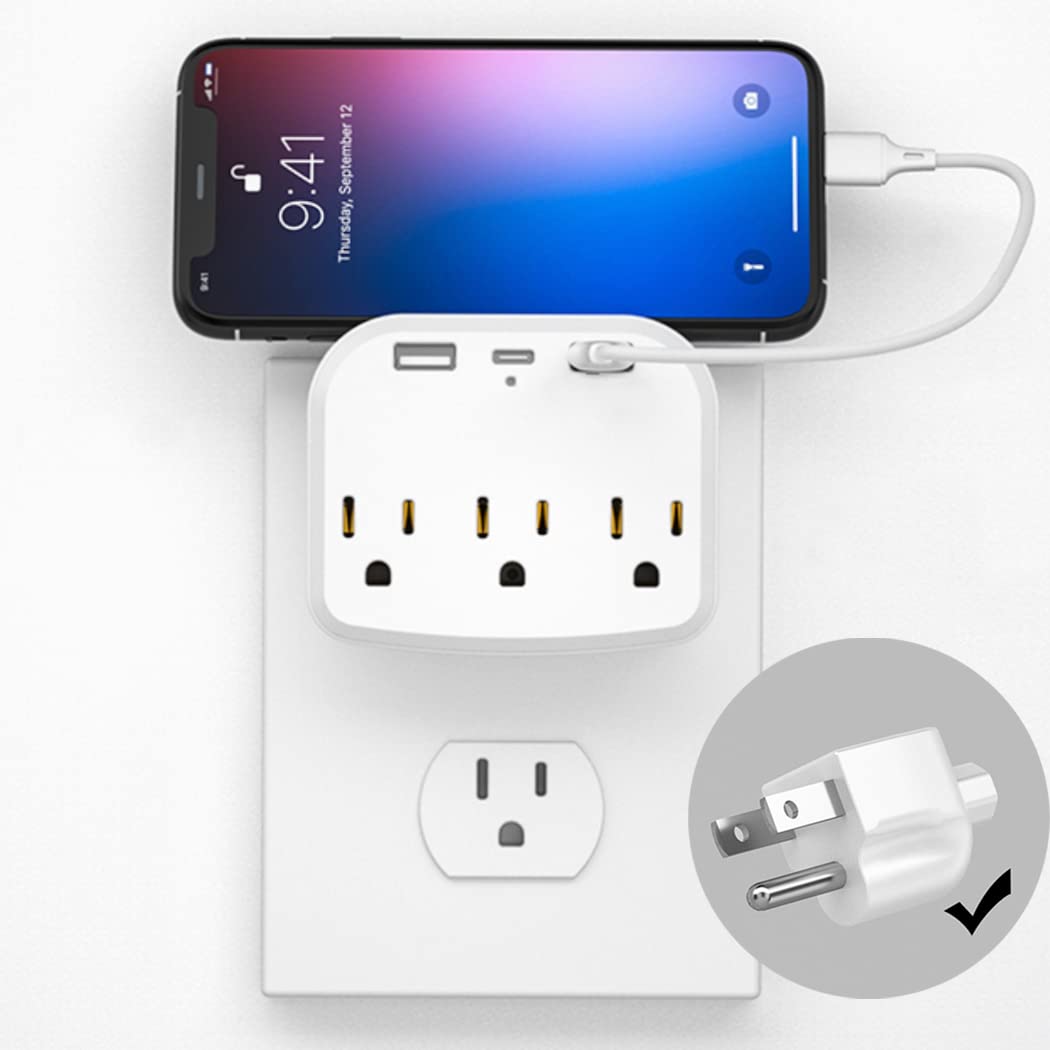 Multi Plug Outlet Extender with USB Wall Charger and USB C Charger , 3 Outlet Surge Protector, 2 USB Phone Charger , 1 Type-C, Multiple Power Outlet Expander for Home, Office, Portable in Travel: Tools & Home Improvement