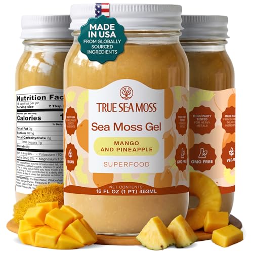 TrueSeaMoss Sea Moss Gel – Wildcrafted Seamoss, Fruits & Jarred Vegetables – Mango/Pineapple, Pack of 1 (Labels may Vary)