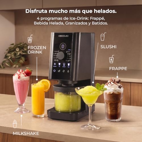 Miniatura 5 de Cecotec Máquina de Helados - Heladera - 1,35L - Gelatec 1800. 700W, 10 Programas, Botones Táctiles y Mando Giratorio, Helados y Bebidas en 3 Pasos, 3 Tarrinas BPA Free, Cremosidad Perfecta