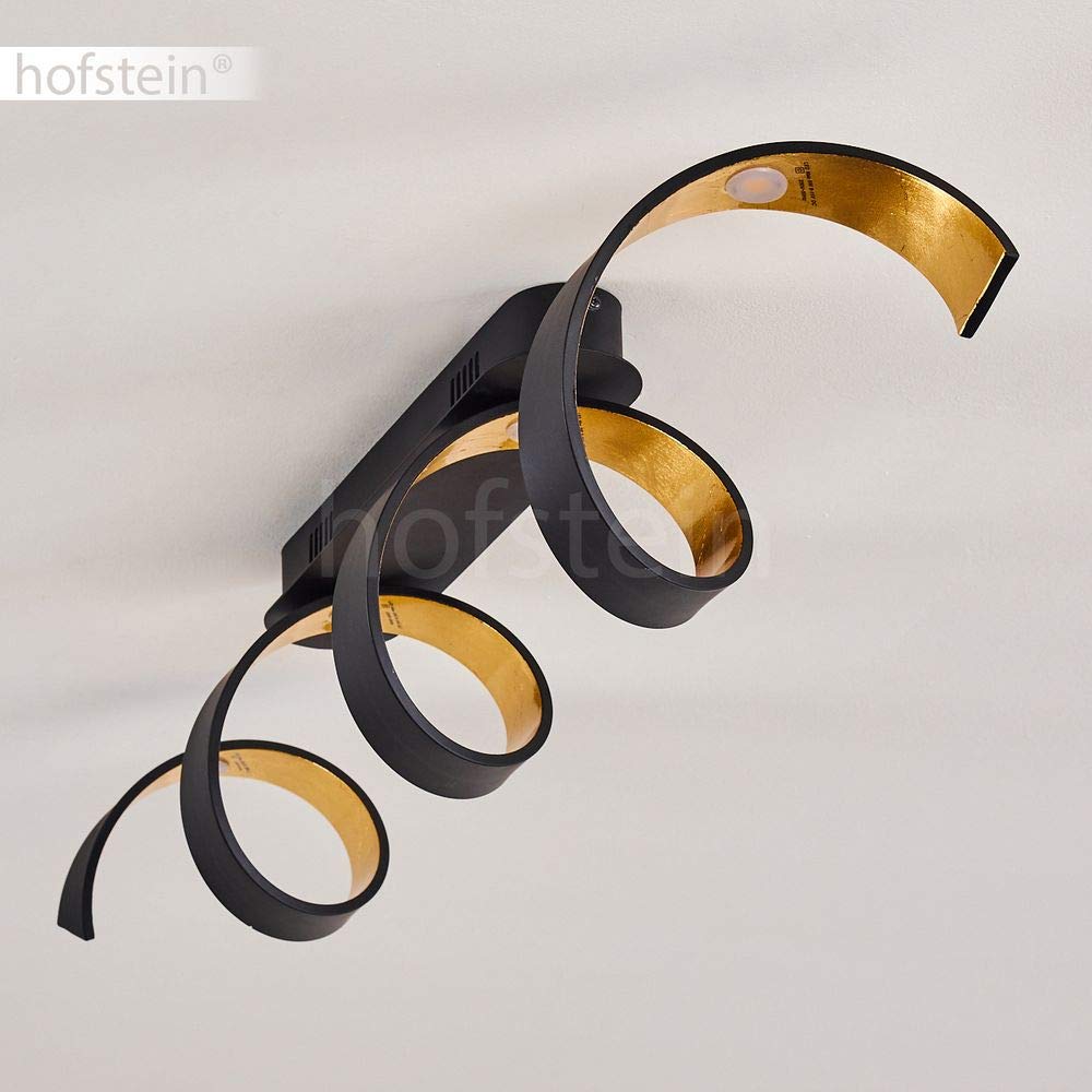 HOFSTEIN LED Deckenleuchte Rezat, längliche Deckenlampe aus Metall in Schwarz/Goldfarben, moderne Leuchte in 3 Stufen dimmbar über Lichtschalter, 20 Watt, 1800 Lumen, 3000 Kelvin, Wohnzimmer, Küche
