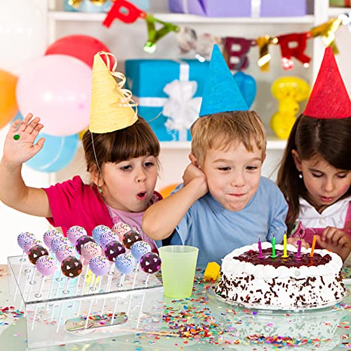 Jucoan 24 Pack Plastic Cake Push-Up Pop Shooter And 20 Holes Cake Pop Display Stand, Clear Acrylic Lollipop Stand Holder Display For Weddings Baby Showers Birthday Christmas Party #TOP5