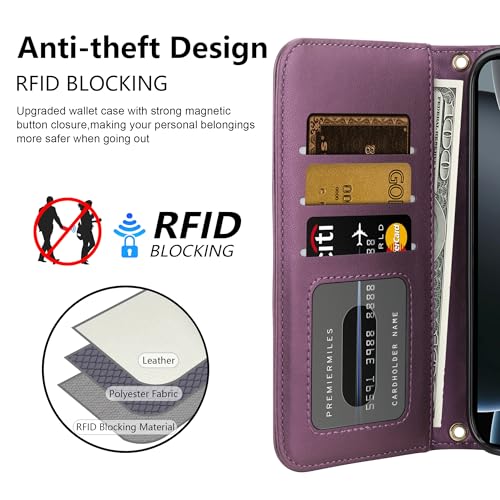 Vofolen VFLEN-PTCKSPP-827 Compatible With Iphone 16 Pro Case With Card Holder Crossbody Wrist Strap Leather Flip Case thumb #6