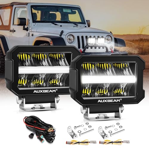 Auxbeam 4.5 Inch LED Light Pods Offroad LED Driving Light 120W 13920LM Spot Light Pod with White DRL&Amber Turn Signal Light Pods Led Cube Auxiliary Work Lights for Truck ATV UTV 4×4 Jeep