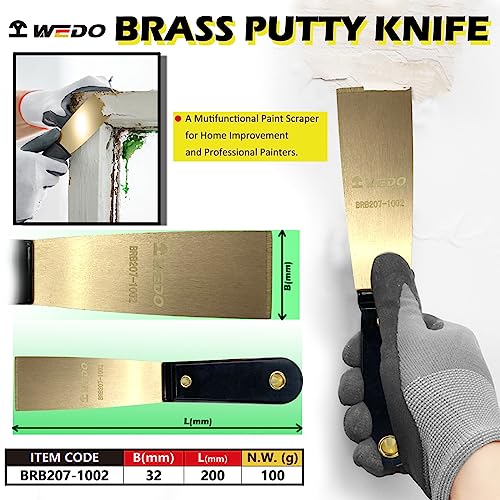 Wedo Brass Putty Knife 1-1/4”, Paint Scraper With Bakelite Handle, Painters Knife, Drywall Knife, Scraper Tool For Plaster Scraping Drywall Finishing, 8” Length #TOP1