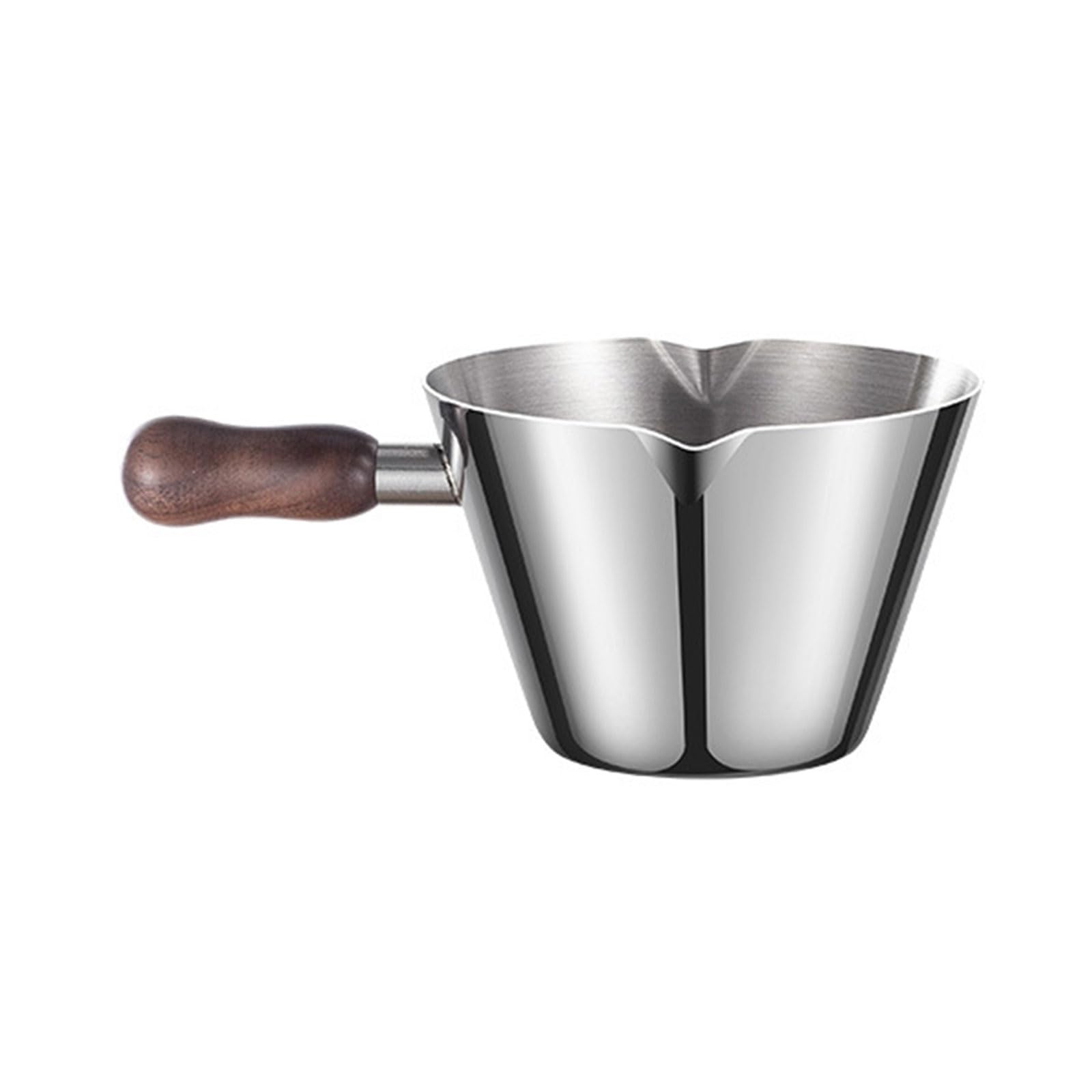 TQUXNGA 100ML Double Spout Metal Espresso Measuring Cup with Wood Handle and Scale Milk Frothing Pitcher for Coffee Latte Art Coffee Accessories
