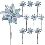 10PCS Reflective Birds Repellent Windmills, ALYCLIP Hanging Silver Windmills Sparkly Deterrent Kit for Driving Away Pigeons Birds Protecting Balcony Garden Farm - 7 Inch