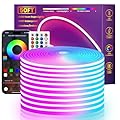 LED Neon Rope Lights 50Ft,Music Sync RGB Flexible Neon Rope Lights Color Changing,Control with App/Remote,Multiple Modes,IP67 Waterproof Neon Strip Lights for Bedroom Outdoors Indoor (50Ft)