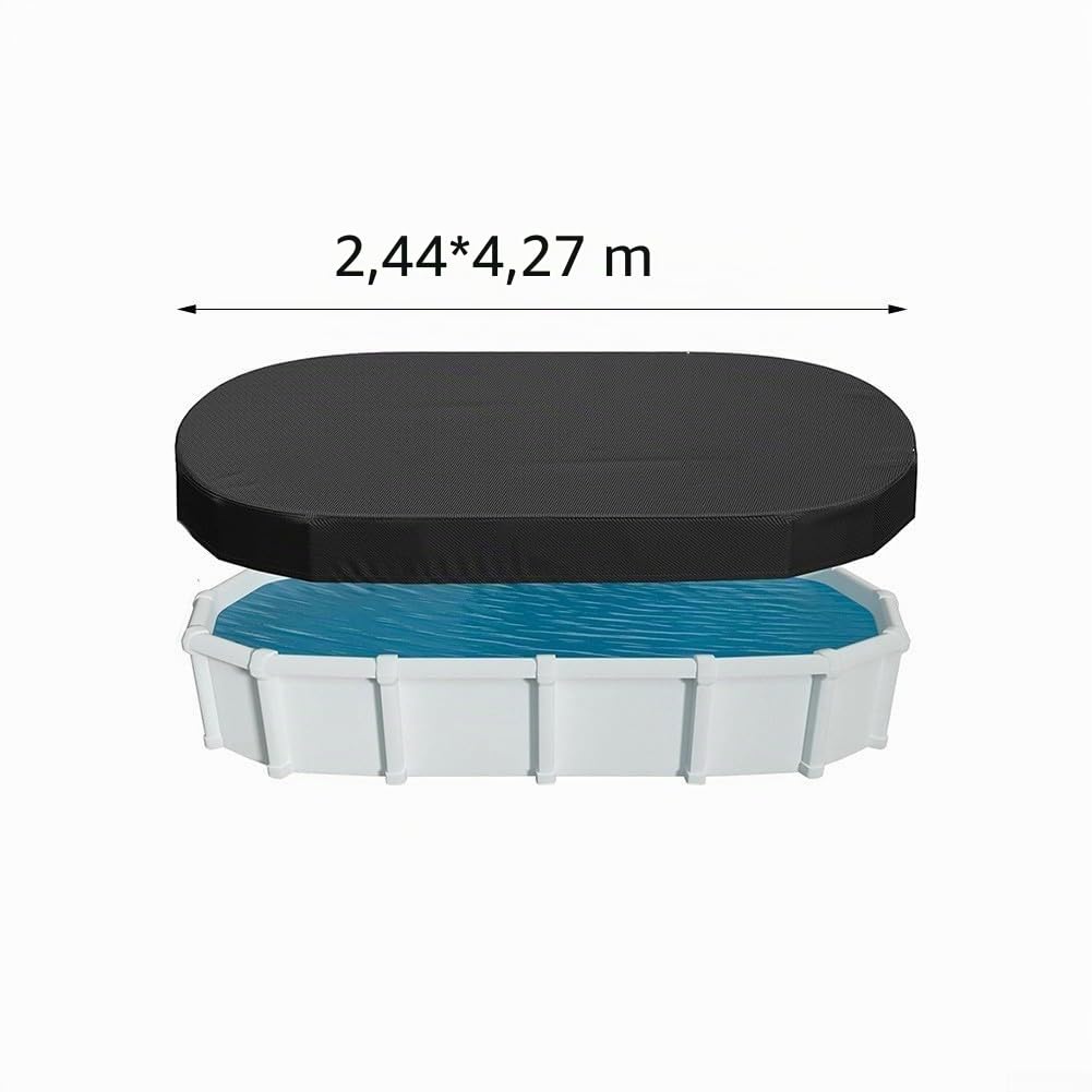 Bâche de protection solaire ovale pour piscine avec bâche rectangulaire pour piscines hors sol, conçue avec des revêtements imperméables et des coutures renforcées (2,4 x 4,3 m)