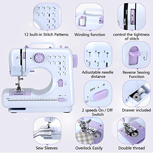 Multifunctional Small Portable Sewing Machine, Household Sewing Machine, Sewing Machine for Beginners, 12 Built-in Stitches, 2 Speed with Foot Pedal, Suitable For Beginners To Sew Easily
