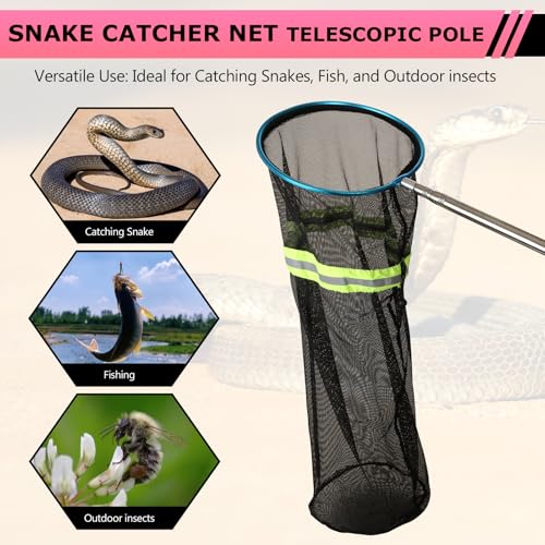 Image of Snake Catcher Net, Snake Grabber for Safe Reptile Handling and Capture - Effective Snake Catcher Grabber Tool with Closure Net, Snake Handling Tools with a Handle Extendable from 20'' to 45''