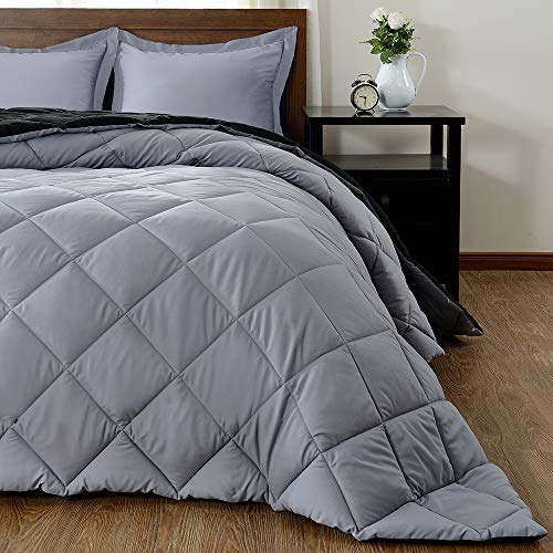 Downluxe Lightweight Solid Comforter Set (King) With 2 Pillow Shams - 3-Piece Set - Black And Grey - Down Alternative Reversible Comforter #TOP3