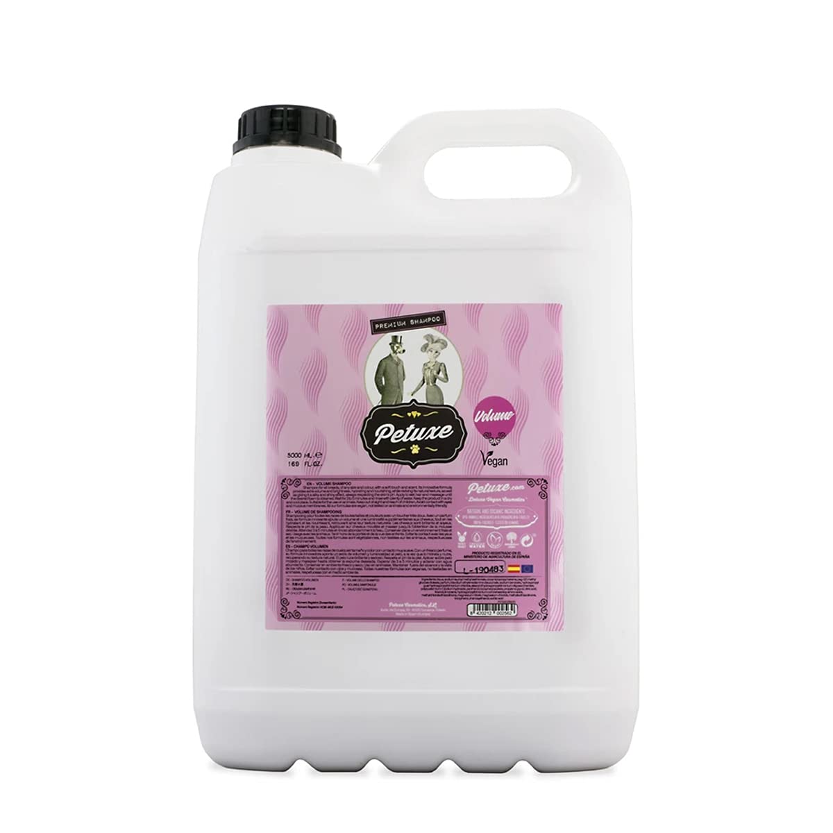 Petuxe Champú Vegano Volumen Extra para Mascotas. Champú Perros. Champú Gatos. Sin sulfatos, sin Sal, sin siliconas. Vitamina E y keratina Vegetal - 5000 ml
