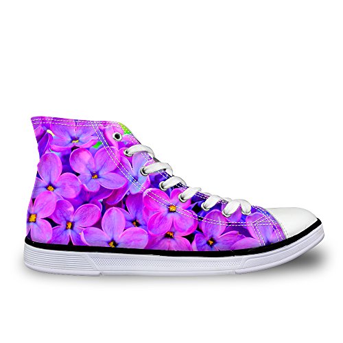 Womens Girls Adult Fashion Canvas Sneaker Shoes Fantasy Lilac Flower Print High Top Lace-up Classic Casual Flat Shoes for Walking for Girls Student Purple C077 12 B(M) US