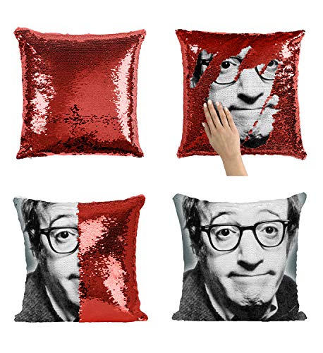 Woody Alen Young Glasses Manhattan Actor_MA0374 Pillow Cover Sequin Mermaid Flip Reversible Oreiller Meme Emoji Actor Girls Boys Couch Office Sofa (Cover Only)