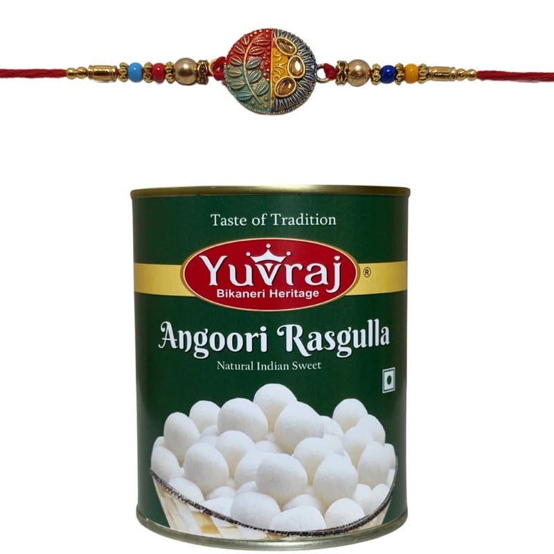 Yuvraj Hand made Multi colors desingner rakhi for brother & sweets angoori rasgulla 1 kg with roli chawal pack-image-34