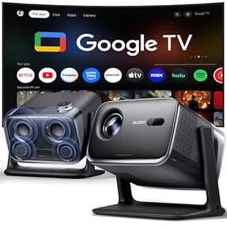 Aurzen BOOM mini Google TV Smart Projector with WiFi and Bluetooth, Voice Control, Family Mode, 20W Dolby Audio, Real-Time Focus, 4K Supported Movie Projector for Bedroom/Home Theater/Outdoor, Black