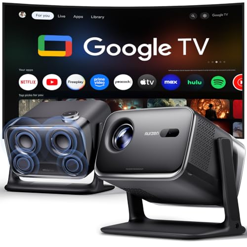 Aurzen BOOM mini Google TV Smart Projector with WiFi and Bluetooth, Voice Control, Family Mode, 20W Dolby Audio, Real-Time Focus,4K Supported Movie Projector for Bedroom/Home/Outdoor Live Sp