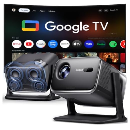 Aurzen BOOM mini Google TV Smart Projector with WiFi and Bluetooth, Voice Control, Family Mode, 20W Dolby Audio, Real-Time Focus, 4K Supported Movie Projector for Bedroom/Home Theater/Outdoor, Black