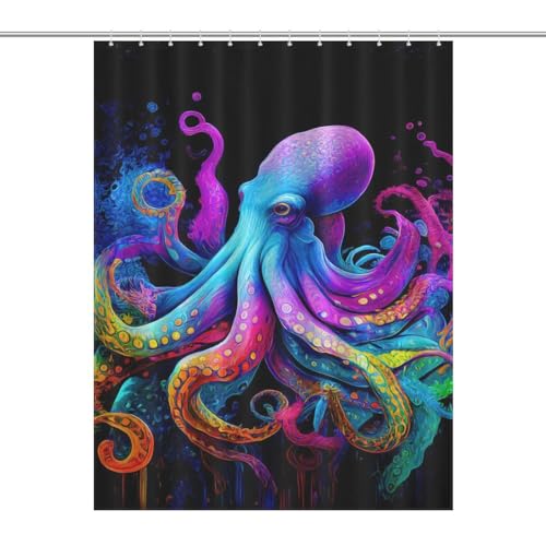 Rideau de douche pieuvre en polyester imperméable lavable 140x183cm - 7