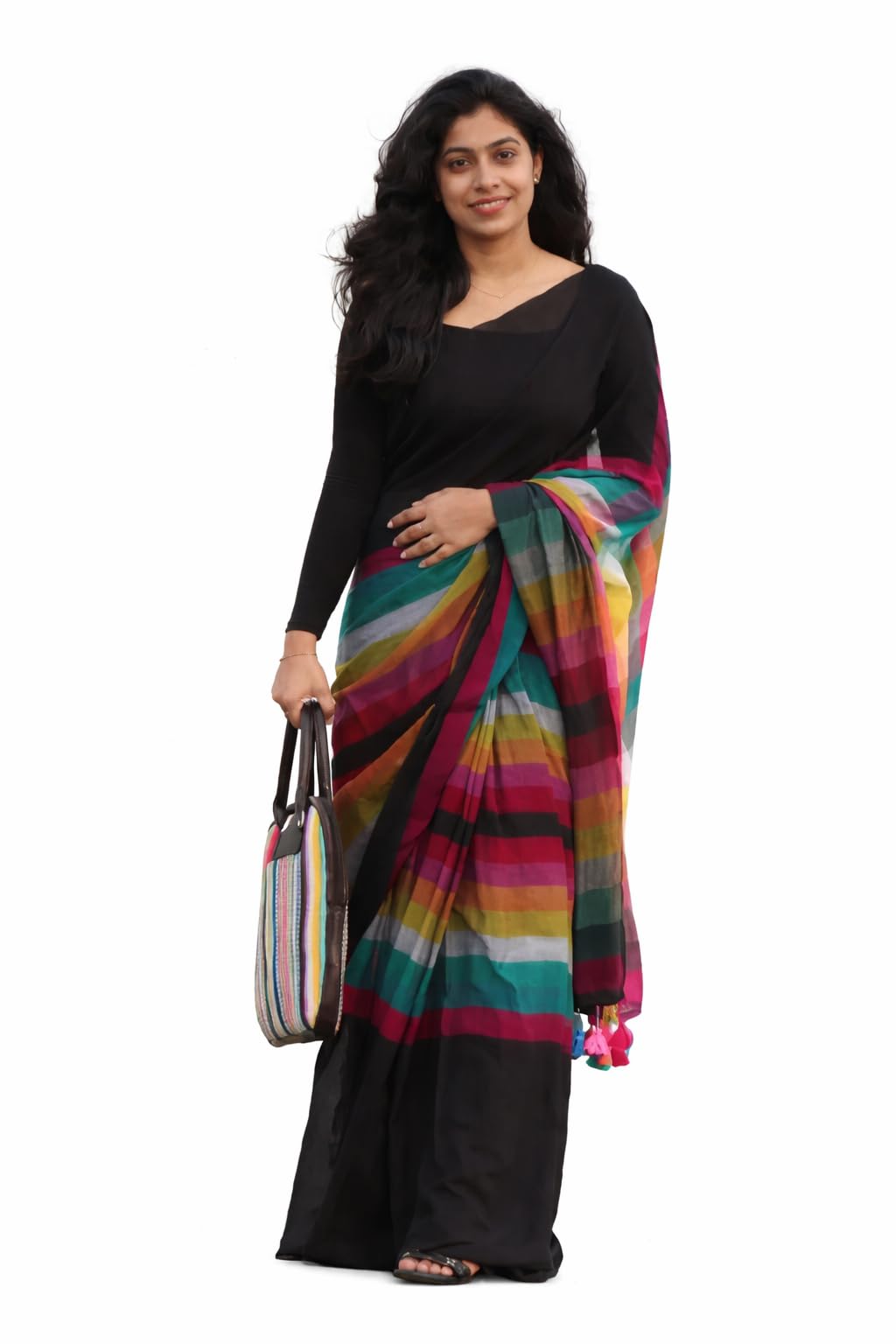 Multicolor Rainbow Stripe Saree for Women | Soft Lightweight-picture-19