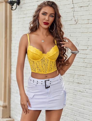 Image of Avidlove Lace Bralette for Women V Neck Bustier Corset Tops with Underwired Racerback Adjustable Strap Crop Top