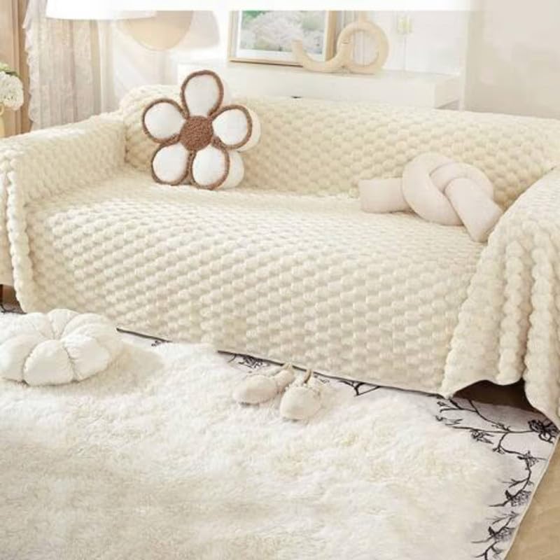 Homero Luxury Sofa Cover 3 Seater | Honeycomb Plush Chenille Sofa Throw | All Season Throw Blanket for Sofa | Anti-Slip Couch Protector for Living Room-image-29