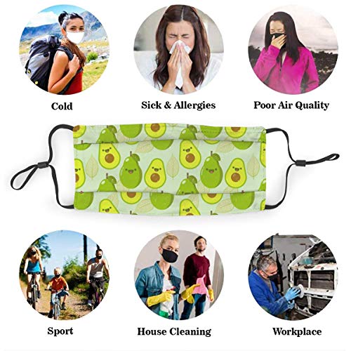 Unisex Gesichtsabdeckung, verstellbar, Anti-Staub-Mundschutz, waschbar, wiederverwendbar, für Radfahren, Camping, Reisen, Avocado Fruit - 3