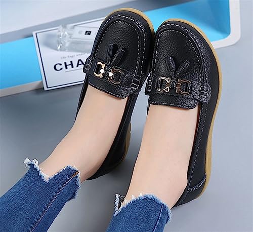 Classic Penny Loafers for Women Slip On Leather Lightweight Comfort Rubber Sole Flats Shoes Fashion Ladies Tassel Breathable Nurse Walking Shoes2