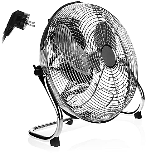 COM-FOUR® Ventilateur sur pied, ventilateur de sol 50 W, éolienne compacte avec 3 niveaux de puissance, grand ventilateur de table au design rétro métallique (50 W - ventilateur de sol)