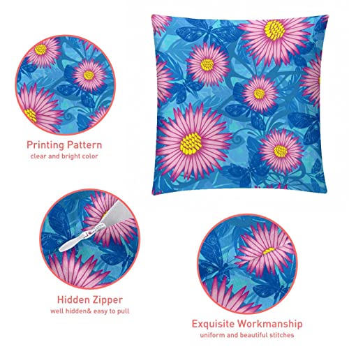 Housse de coussin lombaire fleur rose floral bleu maison de ferme - 5
