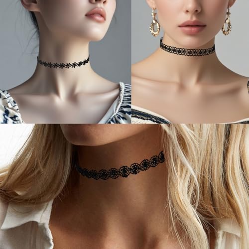 YEEQIN Black Choker Necklaces for Women Chokers Black Velvet Choker Necklaces Set Classic Gothic Tattoo Lace Choker2