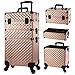 Stagiant Professional Makeup Trolley Box 3 Tiers Vanity Rolling Case Cosmetic Organiser Box Beauty Case On Wheels Storage Case Lockable with Locks, Rose Gold