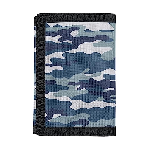 Coldinair Blue Camo Print Kids Wallet for Boys Girls Teens Trifold Canvas Wallet for Men Women Army Camouflage Wallets Credit Card Holder2