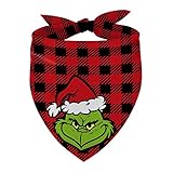 Grinchmas Dog Bandana Christmas Buffalo Plaid Check Xmas Dog Scarf Adjustable Accessories for Small Medium Dogs Cats Pets