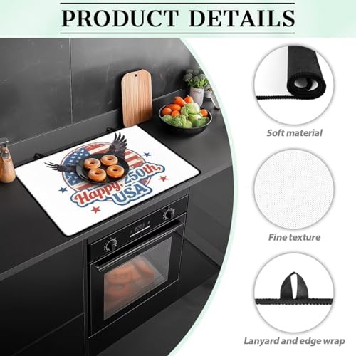 Image of Poceacles 4th of July Stove Cover for Glass Top Stovestop, Induction Electric Stove Cover Protector Oil Resistant Heat Resistant Washer Dryer Top Mat, 29 inch x 21 inch, American Flag Eagle USA 250th Print
