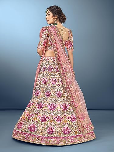 TRENDMALLS Women\'s Silk Heavy Embroidery work Bridal Lehenga Choli with Dupatta Ready To Wear (L46-Pink-L)